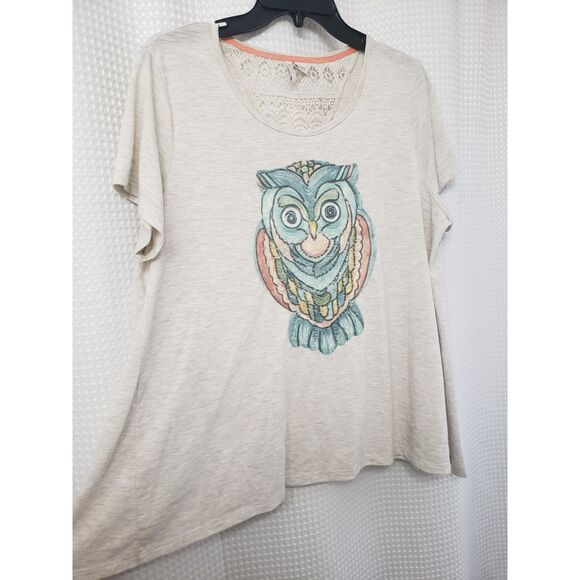 Womens Size 14/16W Top with Owl Embellishment Crochet Lace on Back Summer Plus - Picture 3 of 7